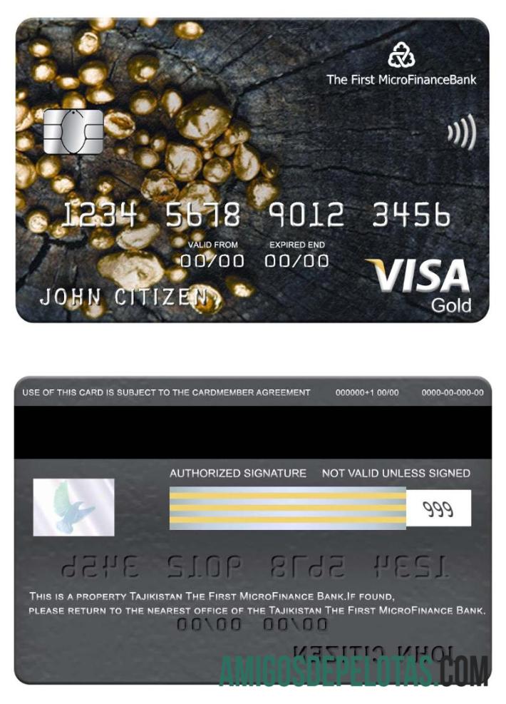 Tajiquistão, o primeiro cartão bancário Visa Gold de microfinanças (FMFB) modelo